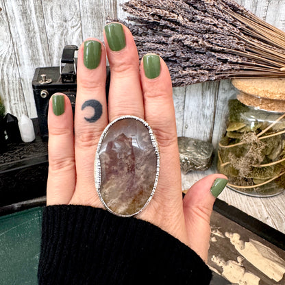 The Colossal Collection - Fancy Moss Agate Crystal Ring Set in Fine Silver Size 8.5 / One of a Kind