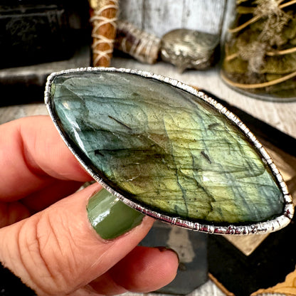 The Colossal Collection - Labradorite Crystal  Ring Fine Silver Size 11 / Foxlark Collection - One of a Kind
