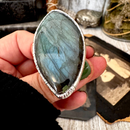 The Colossal Collection - Labradorite Crystal  Ring Fine Silver Size 11 / Foxlark Collection - One of a Kind