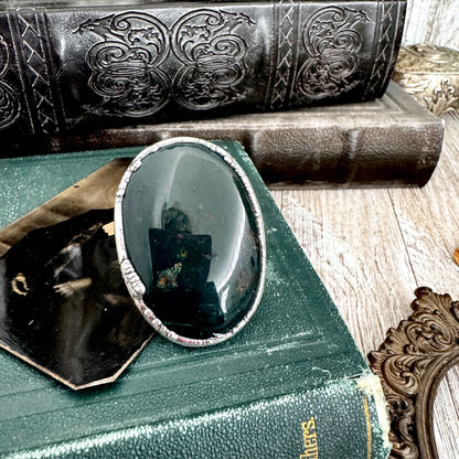 The Colossal Collection - Bloodstone Crystal Statement Ring Size 11 Fine Silver / Foxlark Collection