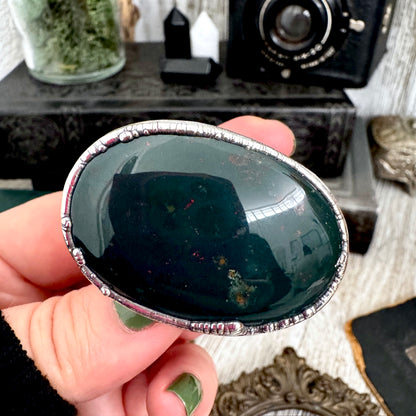 The Colossal Collection - Bloodstone Crystal Statement Ring Size 11 Fine Silver / Foxlark Collection
