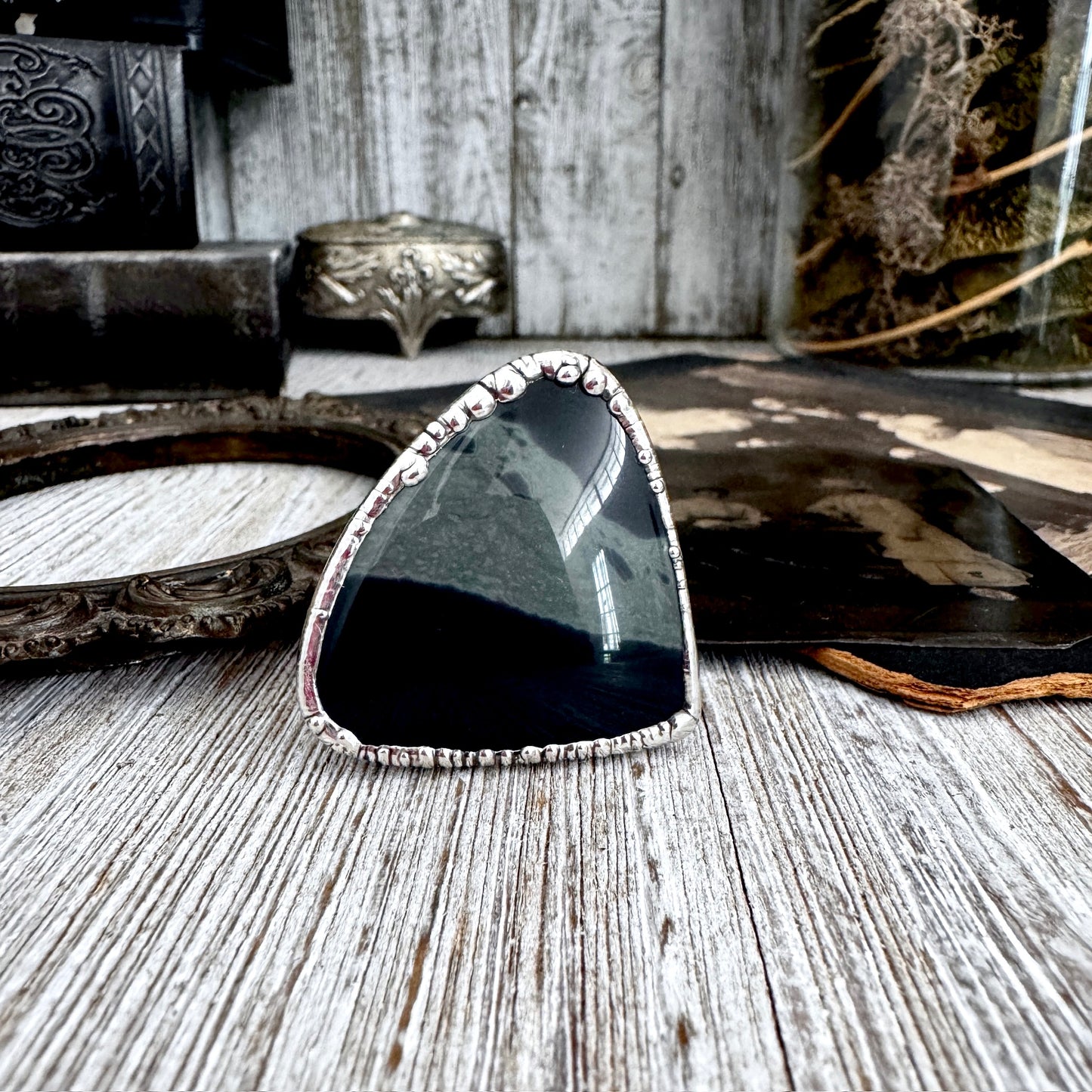 The Colossal Collection - Spiderweb Obsidian Crystal Ring Fine Silver Size 9.5 / Foxlark Collection - One of a Kind