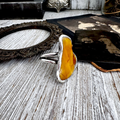 The Colossal Collection - Raw Baltic Amber Crystal Ring Fine Silver Size 8.5 / Foxlark Collection - One of a Kind