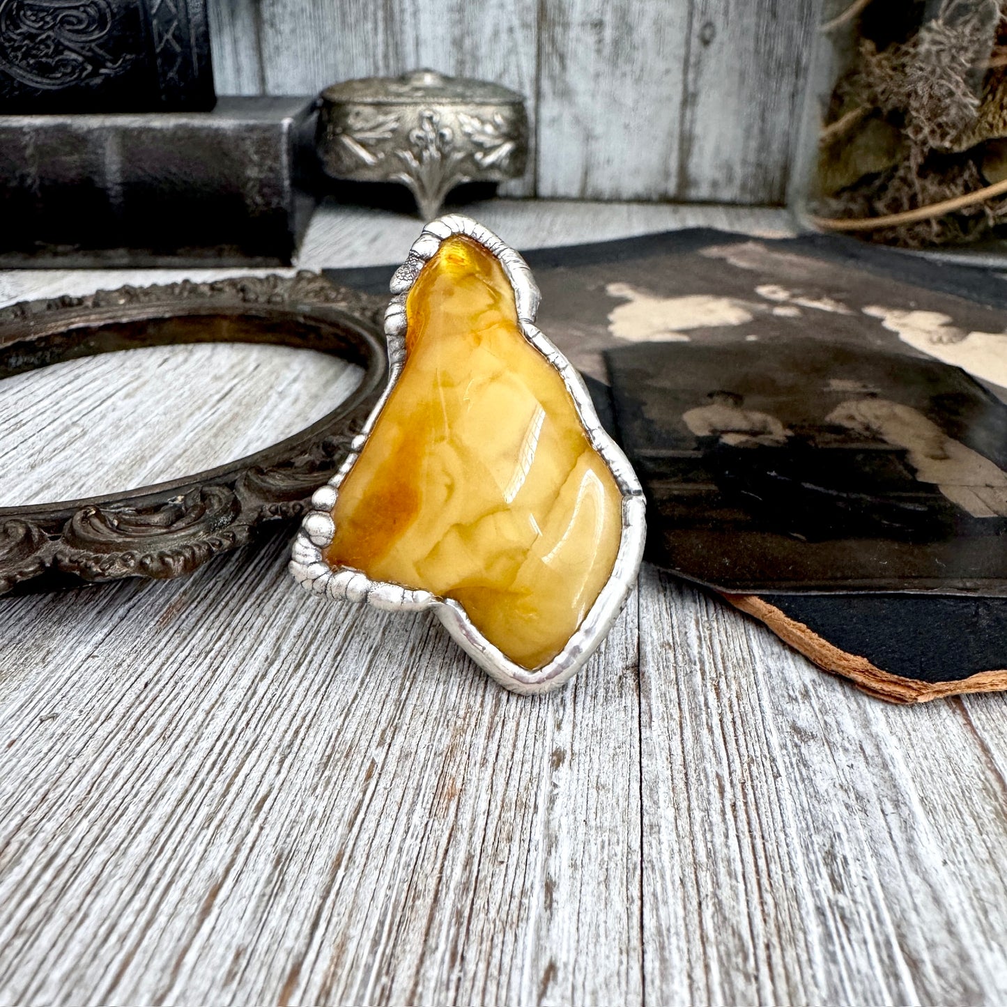 The Colossal Collection - Raw Baltic Amber Crystal Ring Fine Silver Size 10 / Foxlark Collection - One of a Kind FOXLARK
