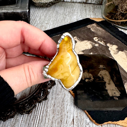 The Colossal Collection - Raw Baltic Amber Crystal Ring Fine Silver Size 10 / Foxlark Collection - One of a Kind FOXLARK