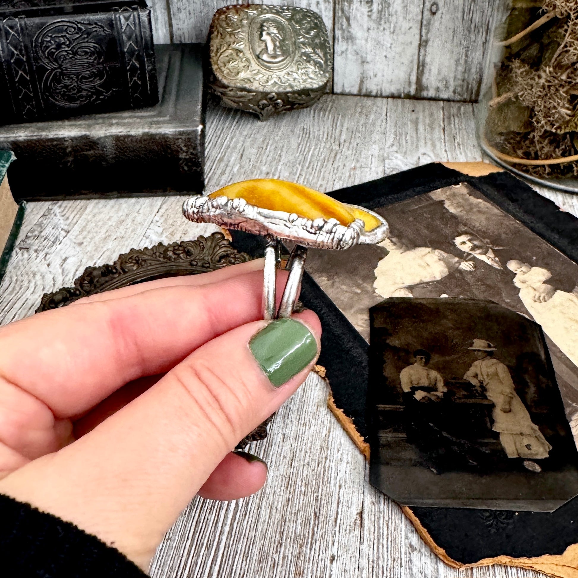 The Colossal Collection - Raw Baltic Amber Crystal Ring Fine Silver Size 10 / Foxlark Collection - One of a Kind FOXLARK