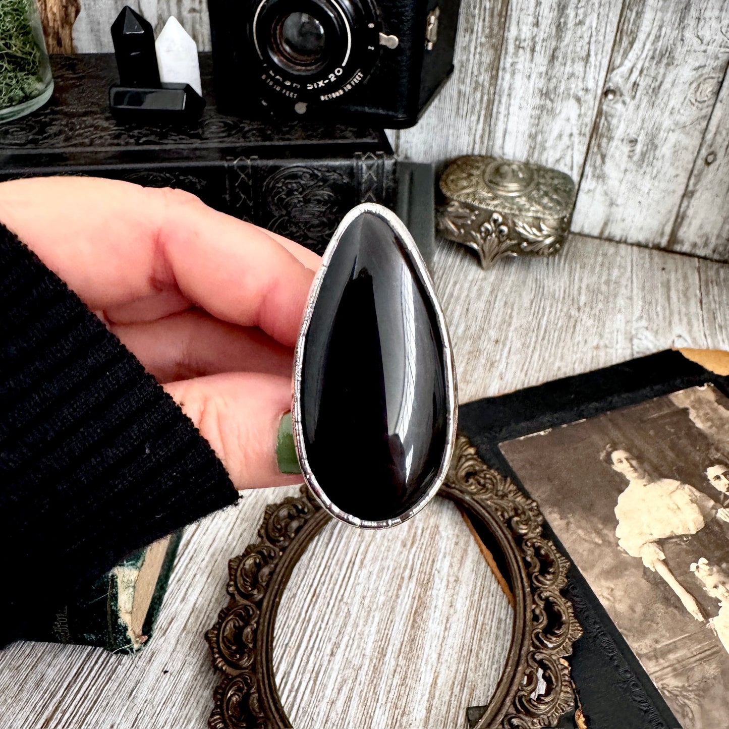 The Colossal Collection - Black Agate Crystal Ring Fine Silver Size 9 / Foxlark Collection - One of a Kind