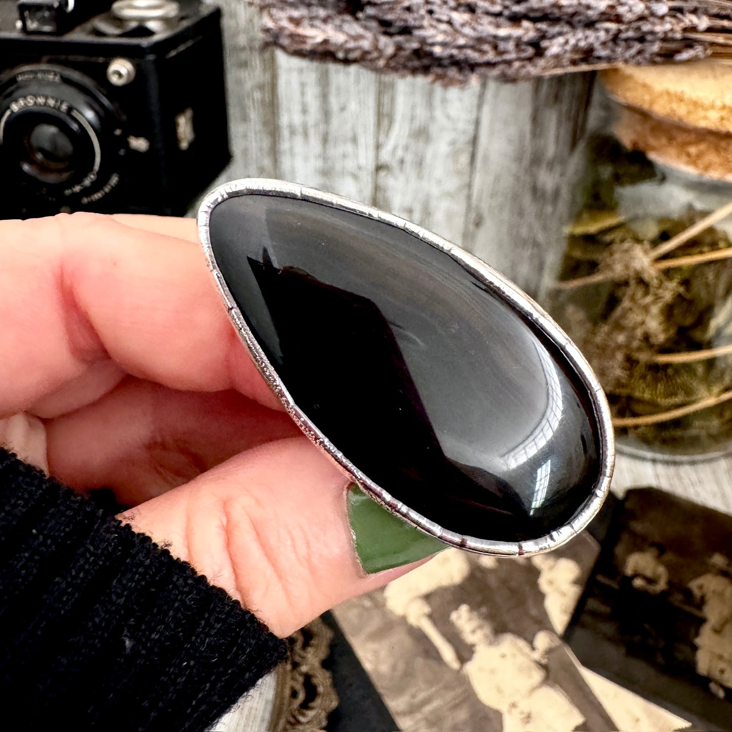 The Colossal Collection - Black Agate Crystal Ring Fine Silver Size 9 / Foxlark Collection - One of a Kind