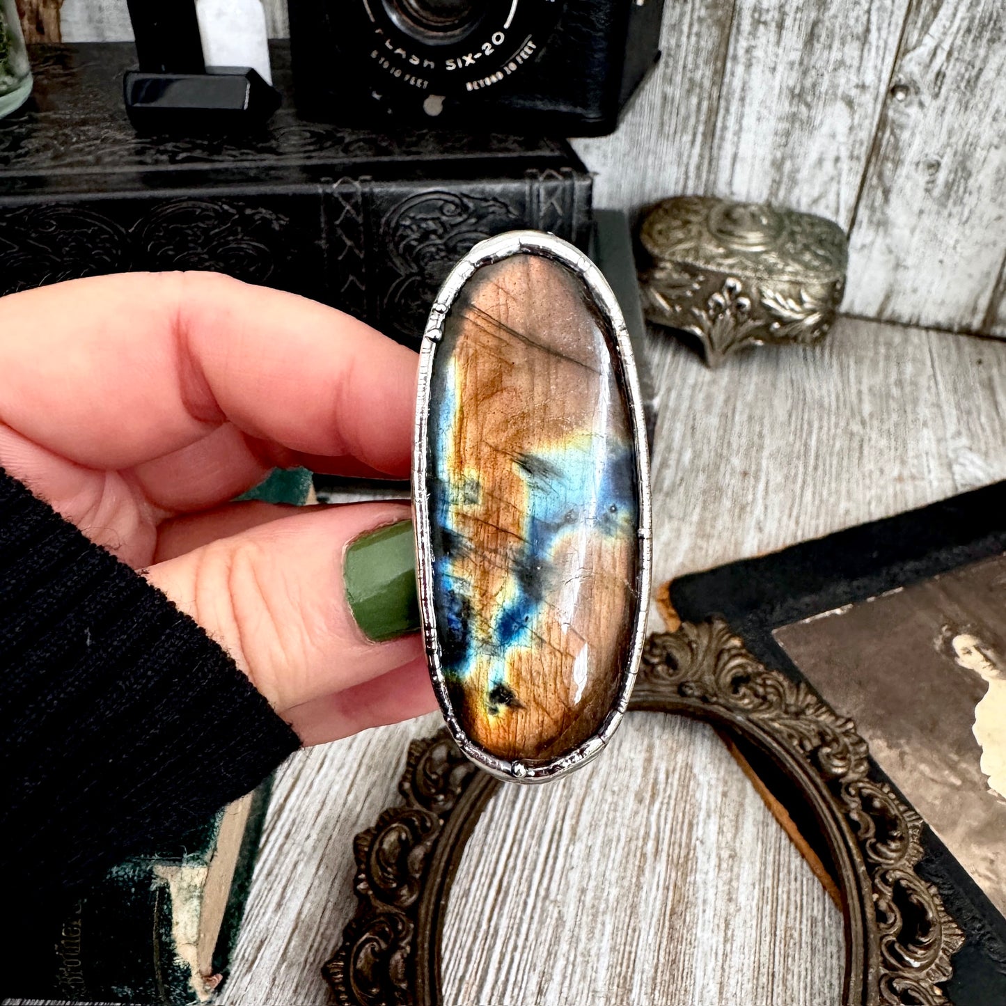 The Colossal Collection - Labradorite Crystal Ring Fine Silver Size 10 / Foxlark Collection - One of a Kind