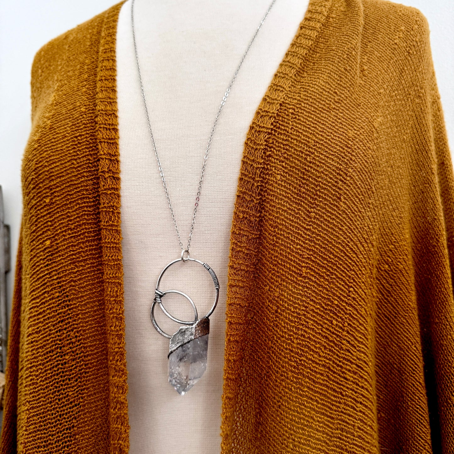 The Colossal Collection - Raw Aqua Aura Quartz Crystal  Necklace in Fine Silver / One of a Kind