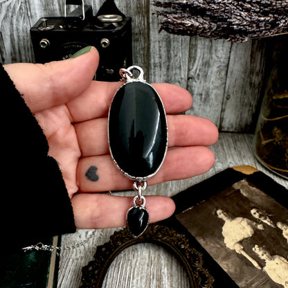 The Colossal Collection - Black Obsidian and Black Onyx Dangly Crystal Necklace in Fine Silver / One of a Kind