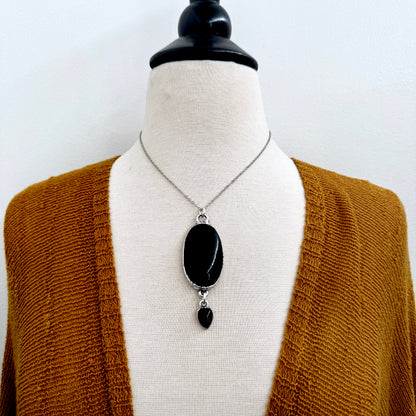 The Colossal Collection - Black Obsidian and Black Onyx Dangly Crystal Necklace in Fine Silver / One of a Kind
