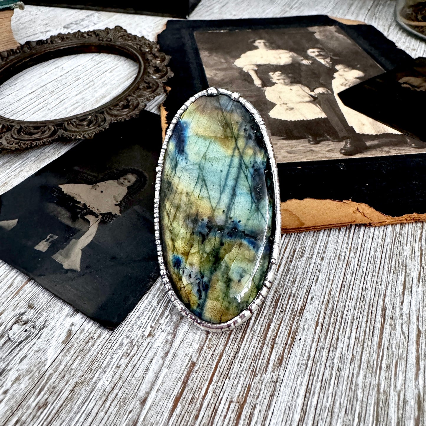 The Colossal Collection - Labradorite Crystal Ring Fine Silver Size 9 / One of a Kind