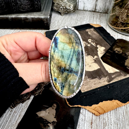 The Colossal Collection - Labradorite Crystal Ring Fine Silver Size 9 / One of a Kind