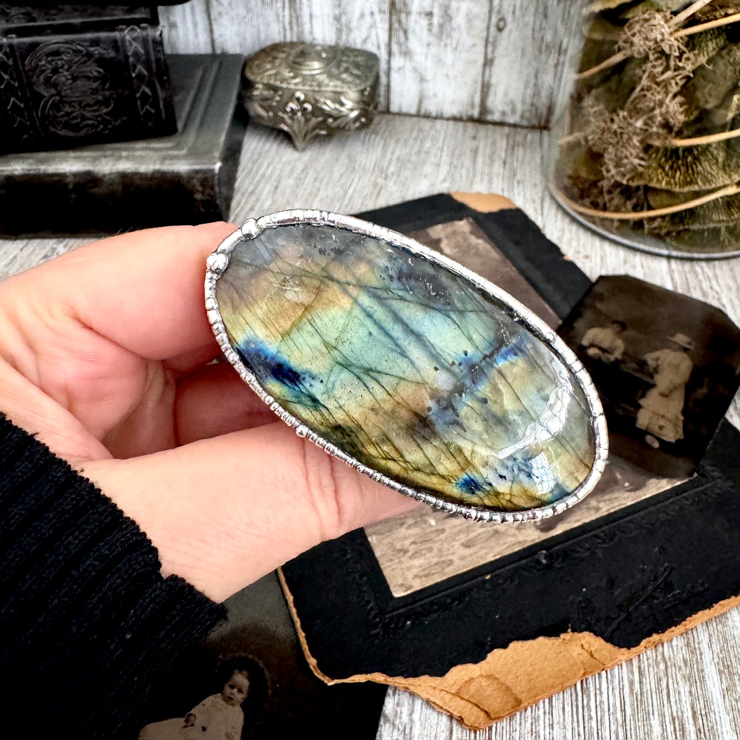 The Colossal Collection - Labradorite Crystal Ring Fine Silver Size 9 / One of a Kind