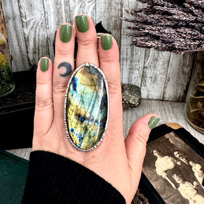 The Colossal Collection - Labradorite Crystal Ring Fine Silver Size 9 / One of a Kind