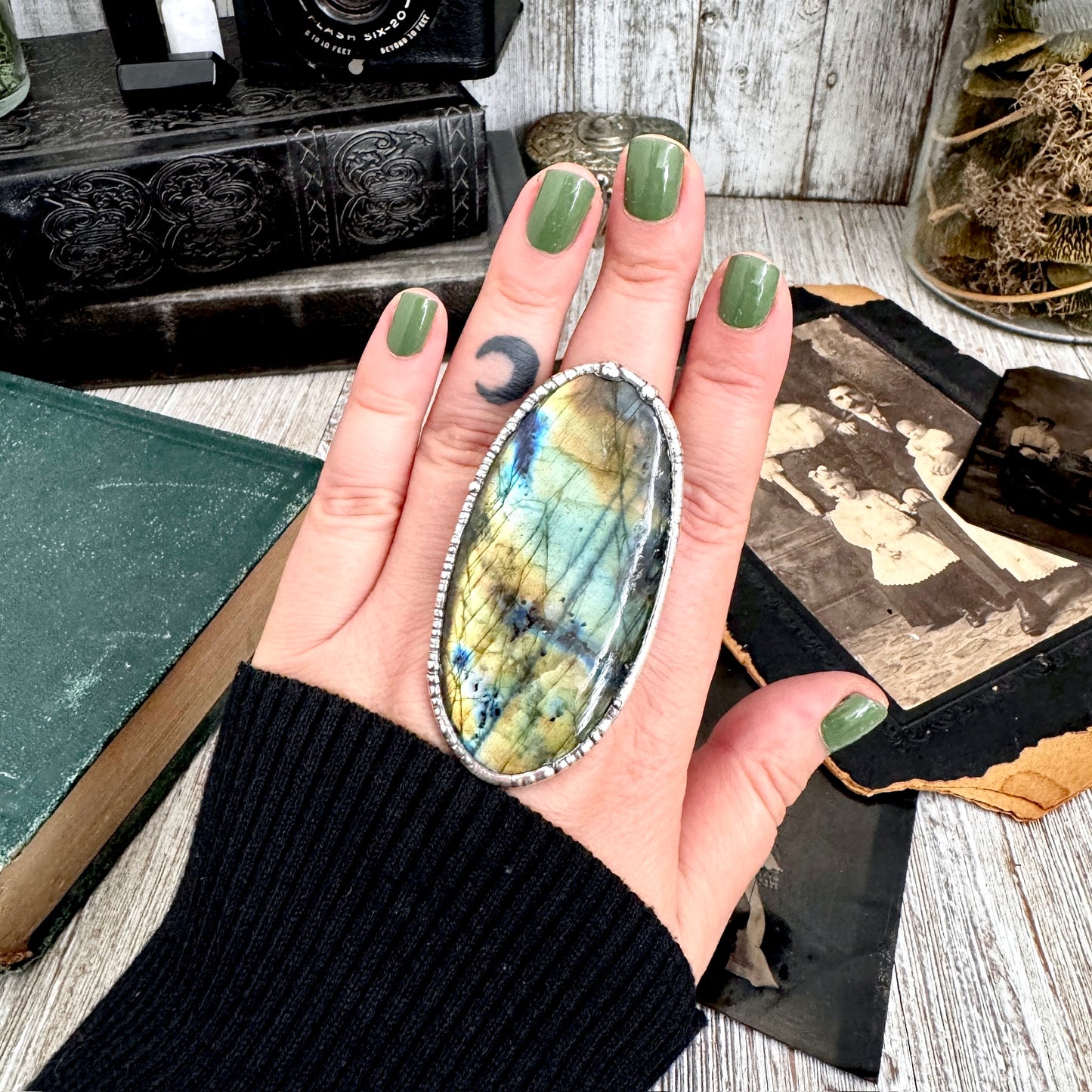 The Colossal Collection - Labradorite Crystal Ring Fine Silver Size 9 / One of a Kind