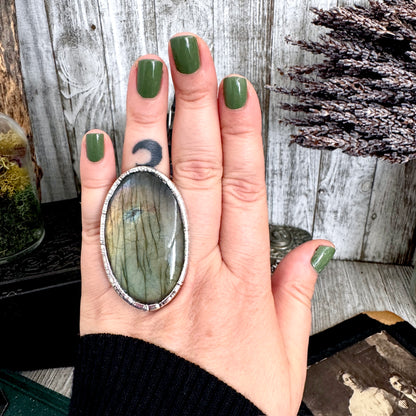 The Colossal Collection - Labradorite Crystal Ring Fine Silver Size 8 / Foxlark Collection - One of a Kind