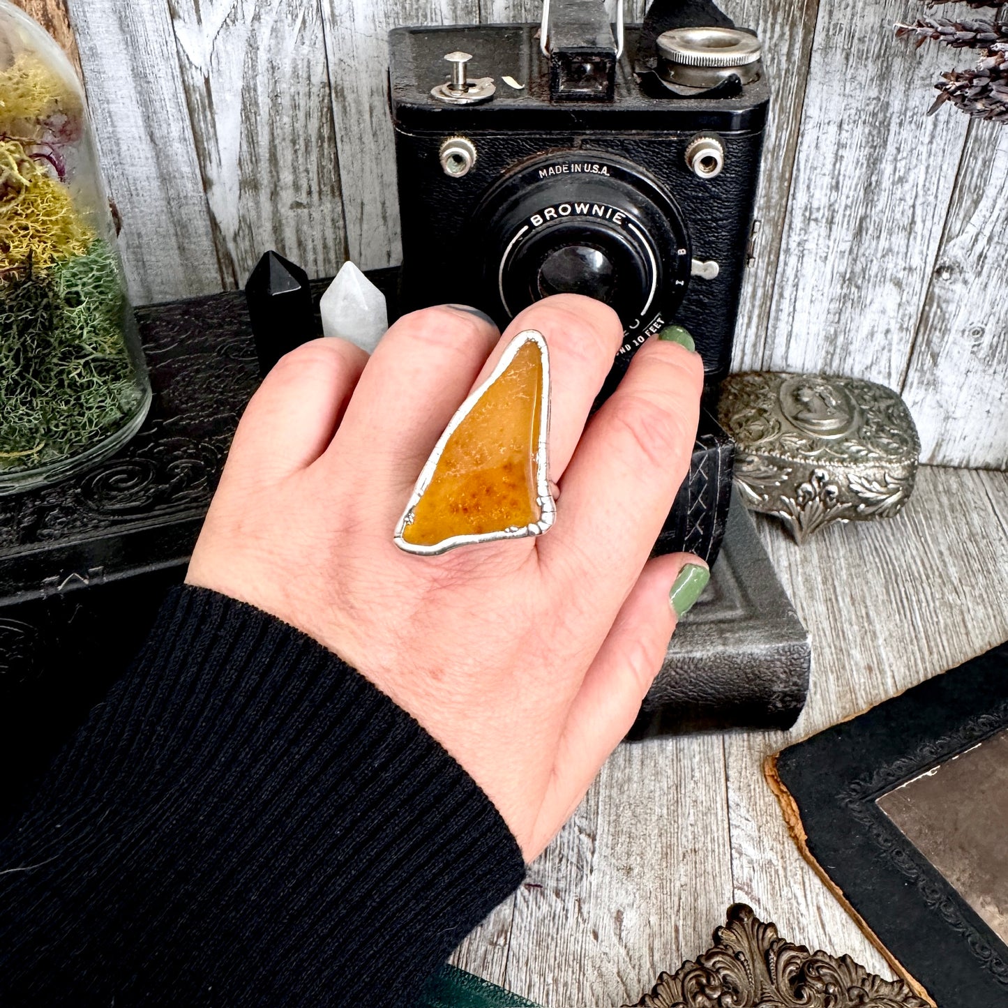 The Colossal Collection - Raw Baltic Amber Ring Fine Silver Size 11 /  One of a Kind FOXLARK
