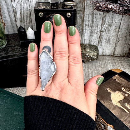 The Colossal Collection - Aqua Aura Quartz Crystal Ring Set in Fine Silver Size 8 / One of a Kind