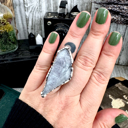The Colossal Collection - Aqua Aura Quartz Crystal Ring Set in Fine Silver Size 8 / One of a Kind