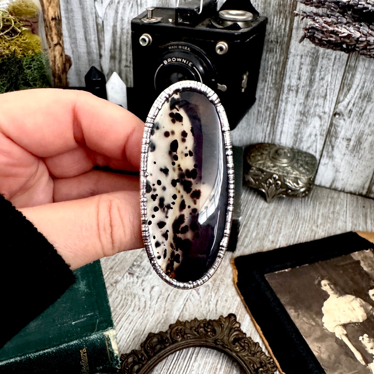 The Colossal Collection - Montana Moss Agate Crystal Ring Fine Silver Size 10.5 /One of a Kind