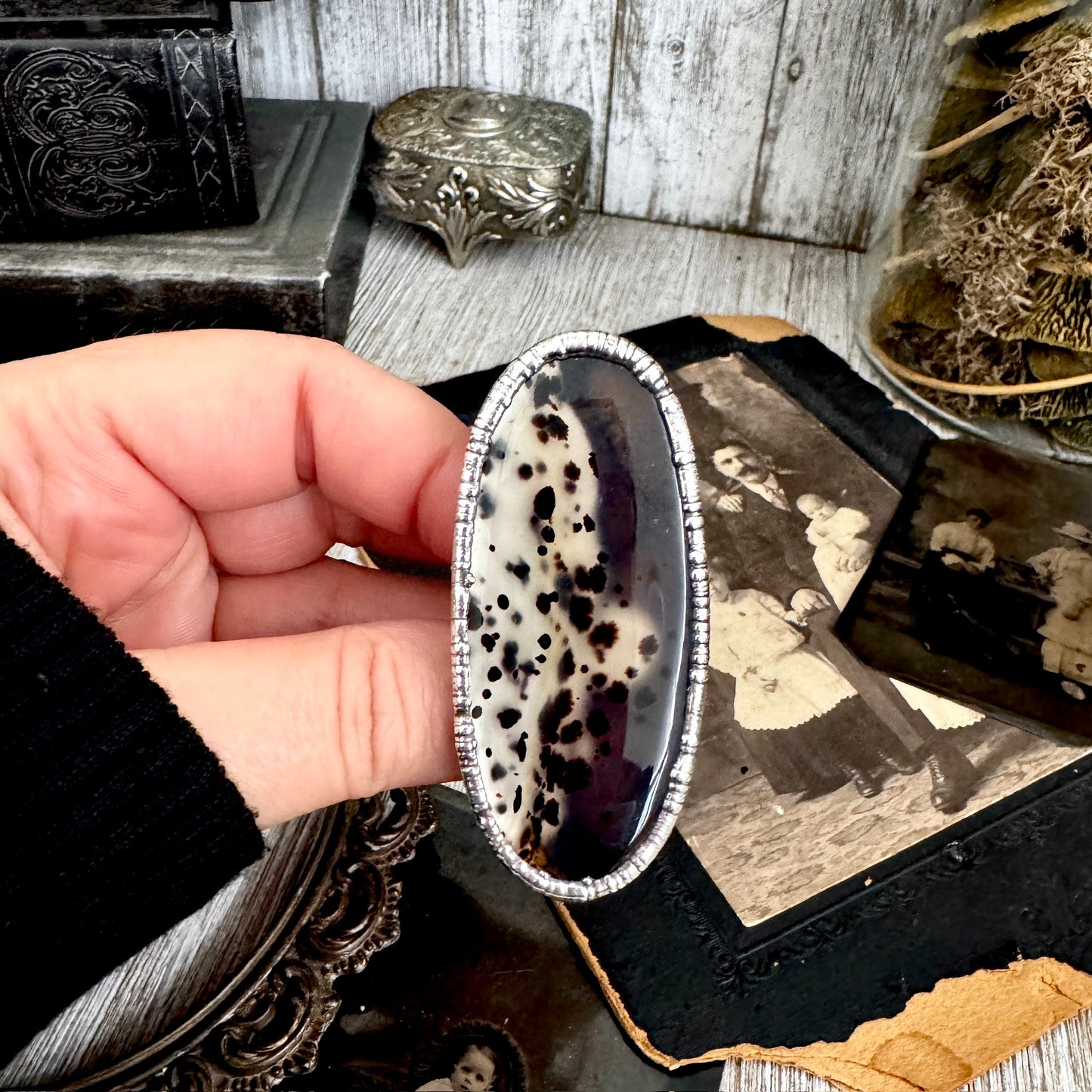 The Colossal Collection - Montana Moss Agate Crystal Ring Fine Silver Size 10.5 /One of a Kind
