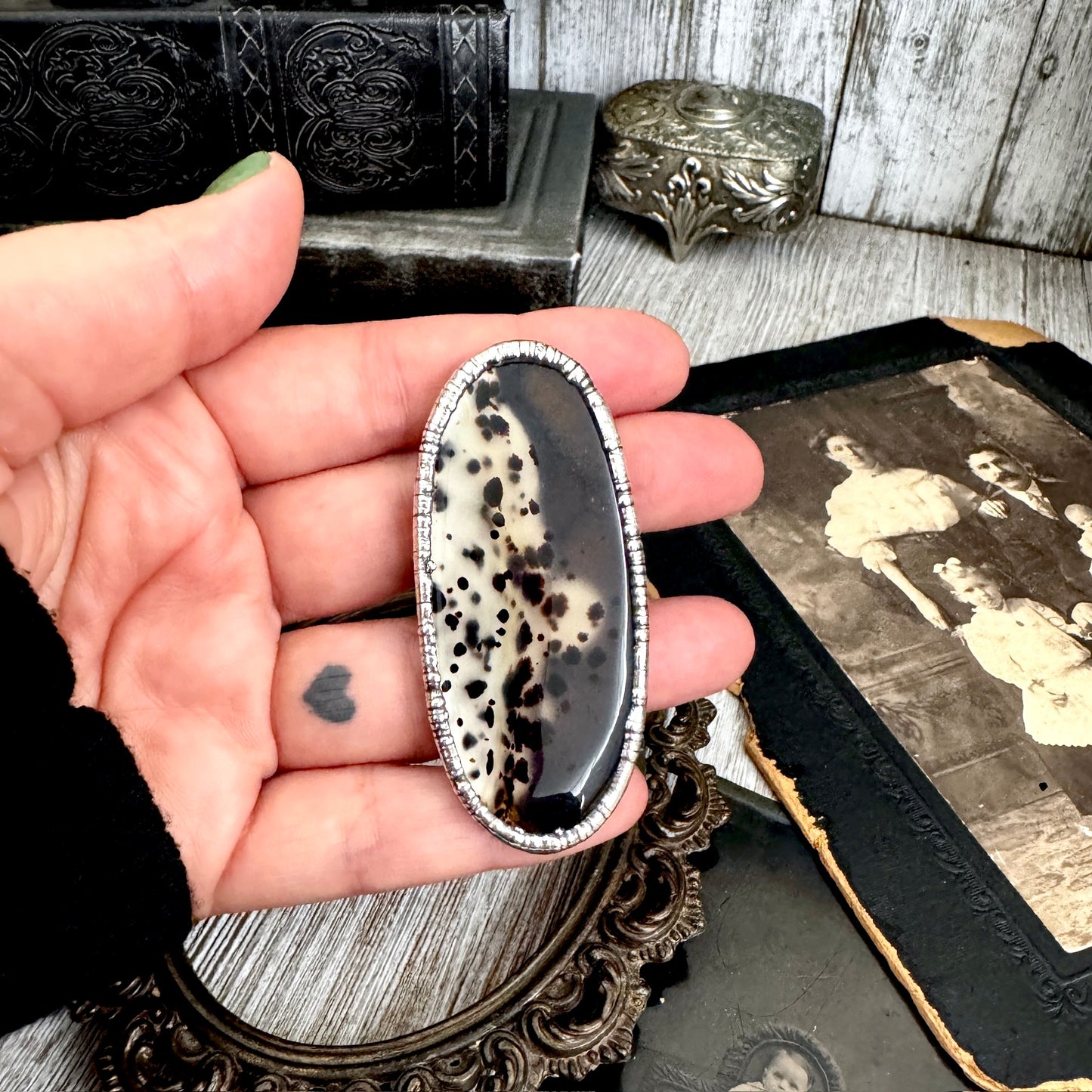 The Colossal Collection - Montana Moss Agate Crystal Ring Fine Silver Size 10.5 /One of a Kind