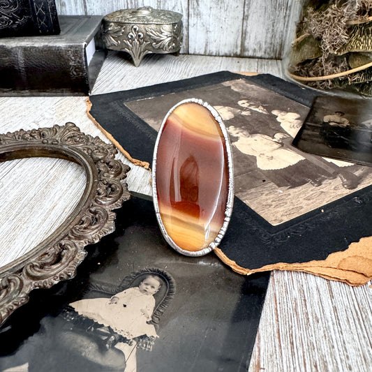 The Colossal Collection - Red Banded Agate Crystal Ring Fine Silver Size 9 / One of a Kind