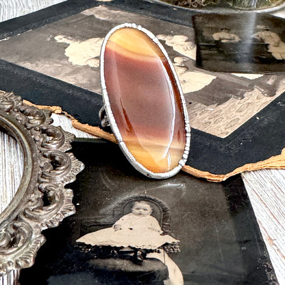 The Colossal Collection - Red Banded Agate Crystal Ring Fine Silver Size 9 / One of a Kind