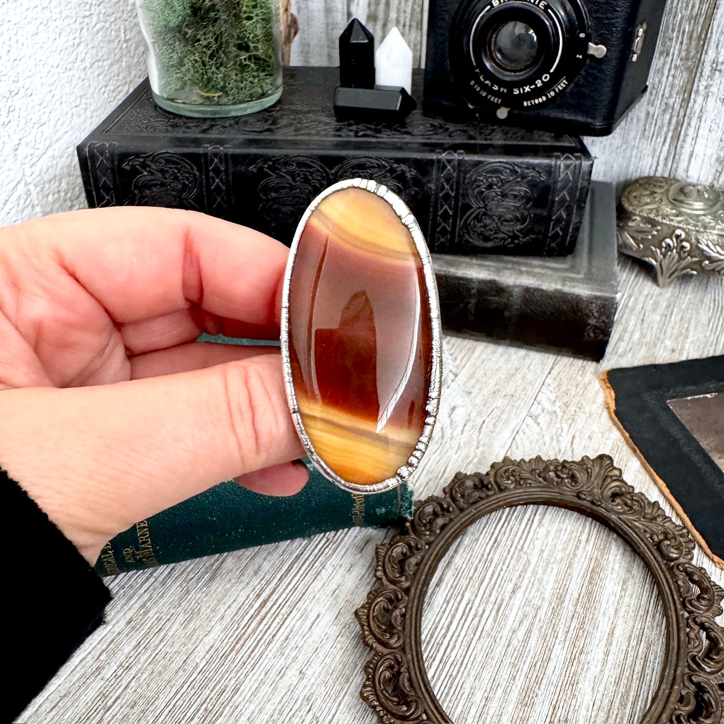 The Colossal Collection - Red Banded Agate Crystal Ring Fine Silver Size 9 / One of a Kind