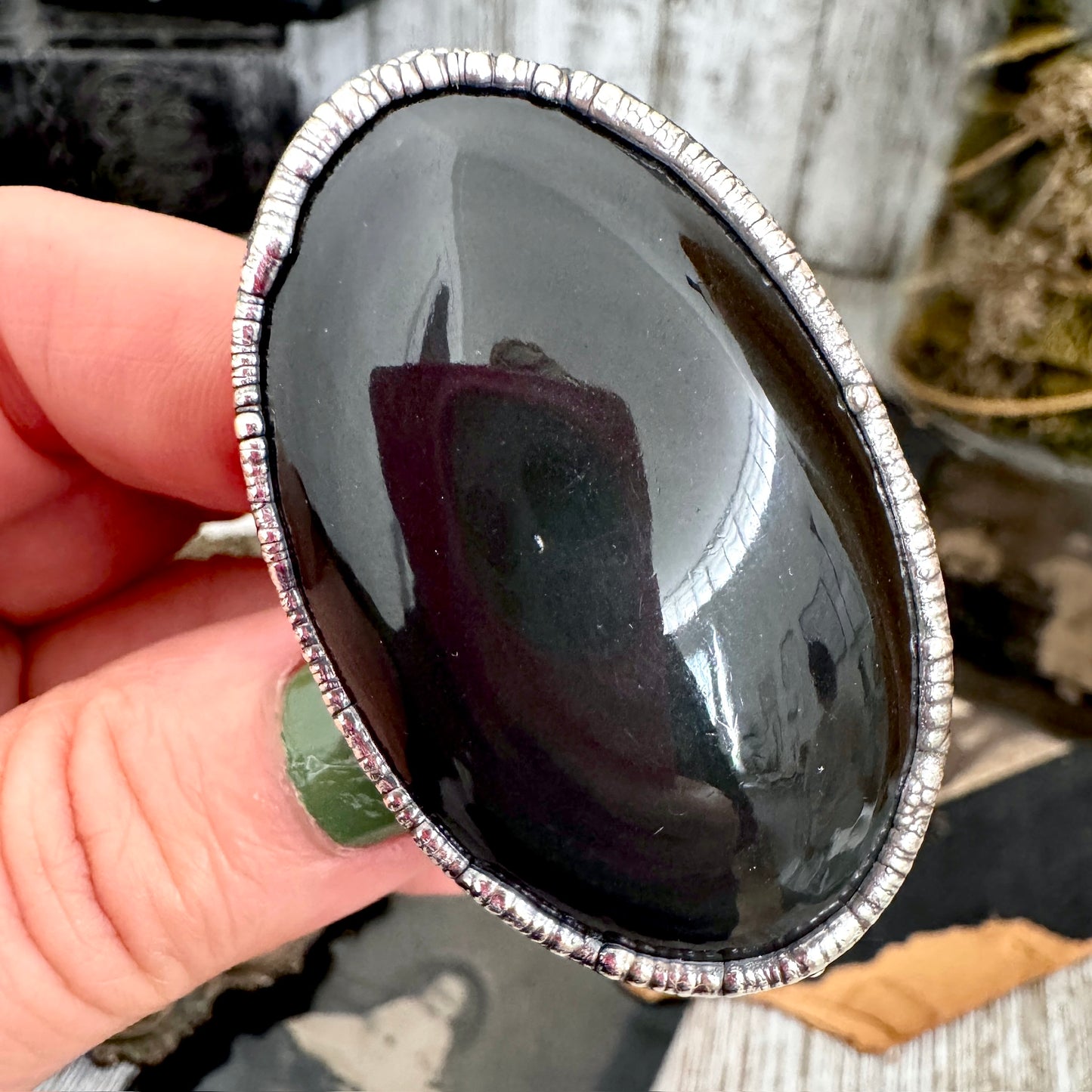 The Colossal Collection - Black/Rainbow Obsidian Crystal Ring Fine Silver Size 10 / One of a Kind