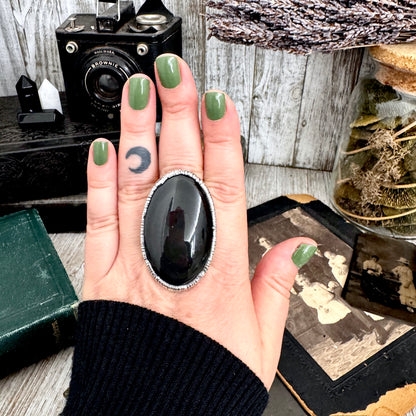 The Colossal Collection - Black/Rainbow Obsidian Crystal Ring Fine Silver Size 10 / One of a Kind