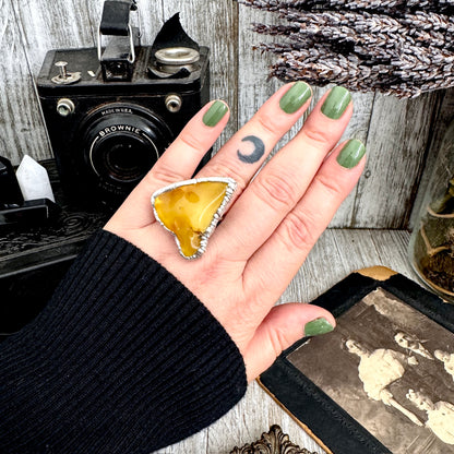 The Colossal Collection - Raw Baltic Amber Crystal Ring Fine Silver Size 8 / One of a Kind