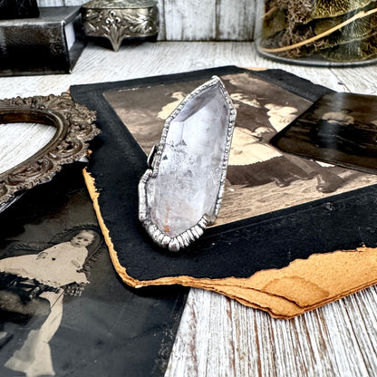 The Colossal Collection - Aqua Aura Quartz Crystal Ring Set in Fine Silver Size 8.5 / One of a Kind FOXLARK