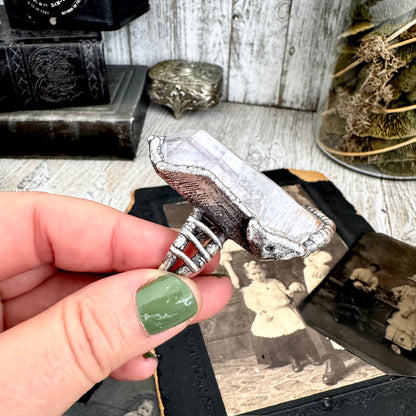 The Colossal Collection - Aqua Aura Quartz Crystal Ring Set in Fine Silver Size 8.5 / One of a Kind FOXLARK