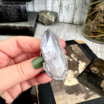The Colossal Collection - Aqua Aura Quartz Crystal Ring Set in Fine Silver Size 8.5 / One of a Kind FOXLARK