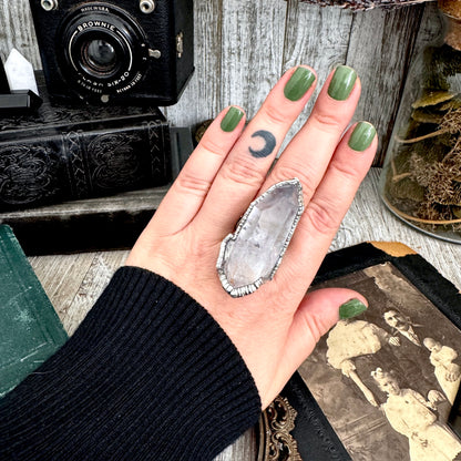 The Colossal Collection - Aqua Aura Quartz Crystal Ring Set in Fine Silver Size 8.5 / One of a Kind FOXLARK