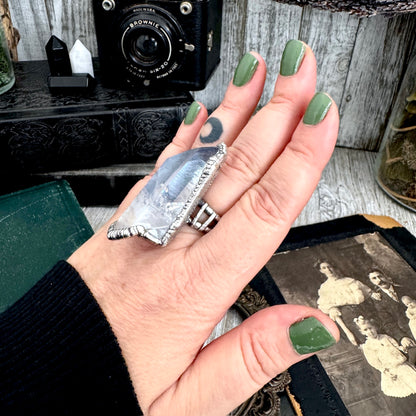 The Colossal Collection - Aqua Aura Quartz Crystal Ring Set in Fine Silver Size 8.5 / One of a Kind FOXLARK