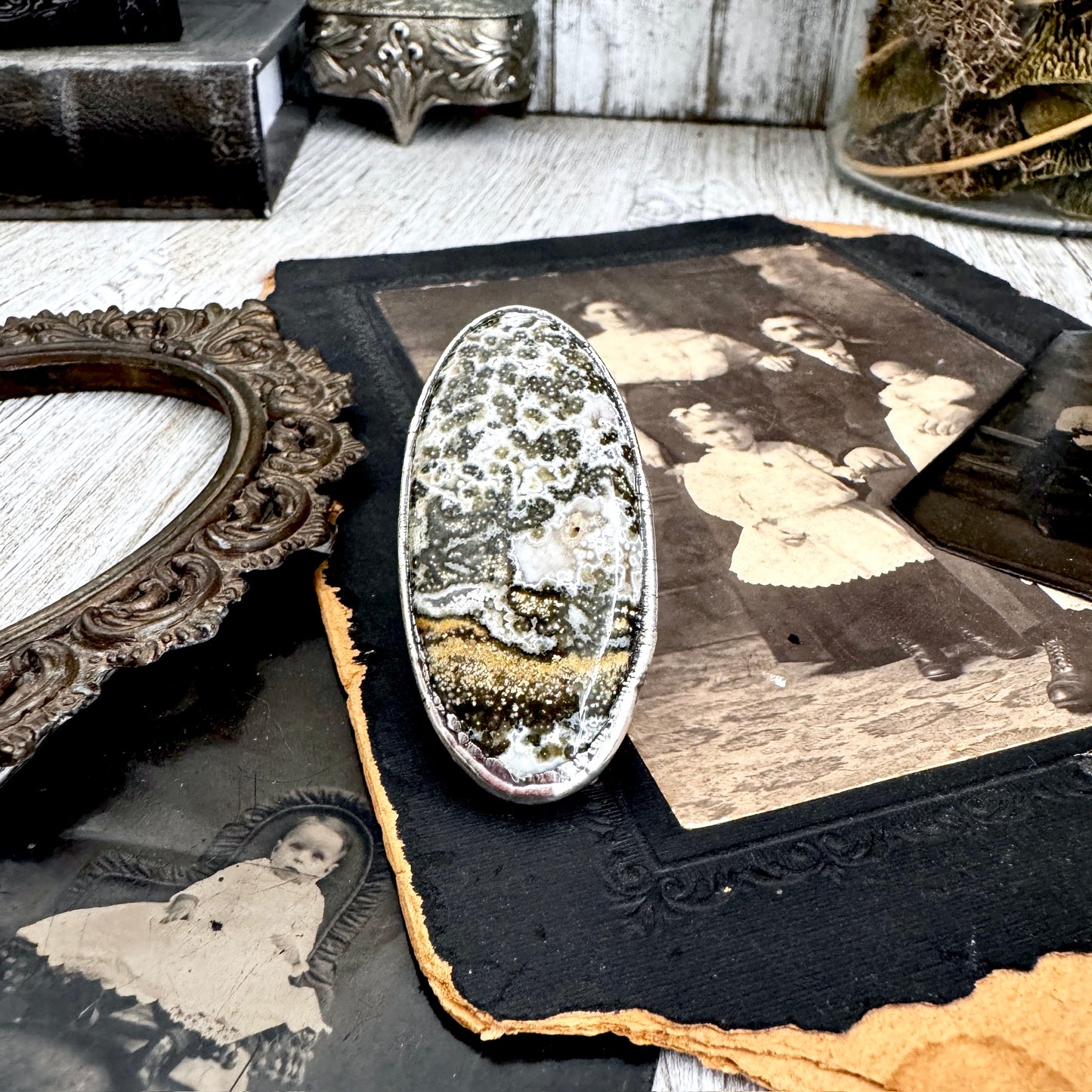 The Colossal Collection - Ocean Jasper Ring Set in Fine Silver Size 7 / One of a Kind