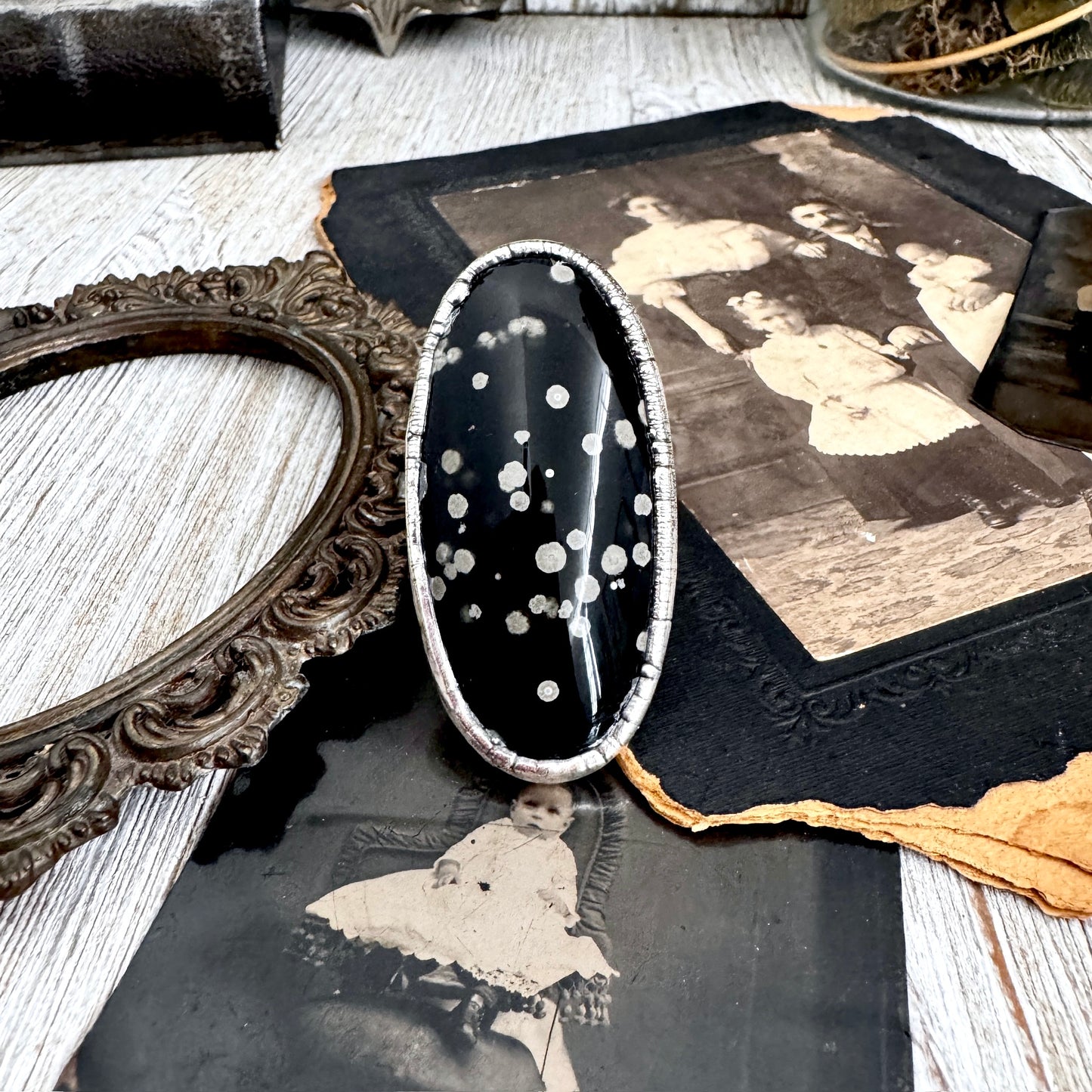 The Colossal Collection - Galaxy Obsidian Ring Set in Fine Silver Size 8.5 / One of a Kind
