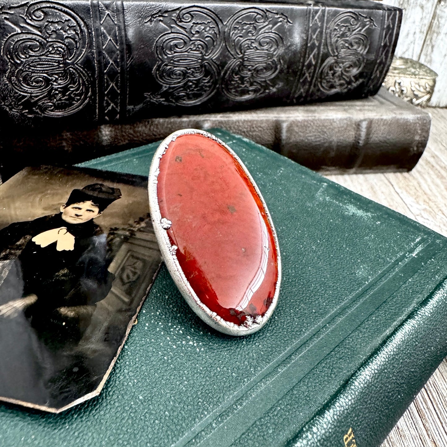 The Colossal Collection - Red Jasper Ring Set in Fine Silver Size 7 /One of a Kind