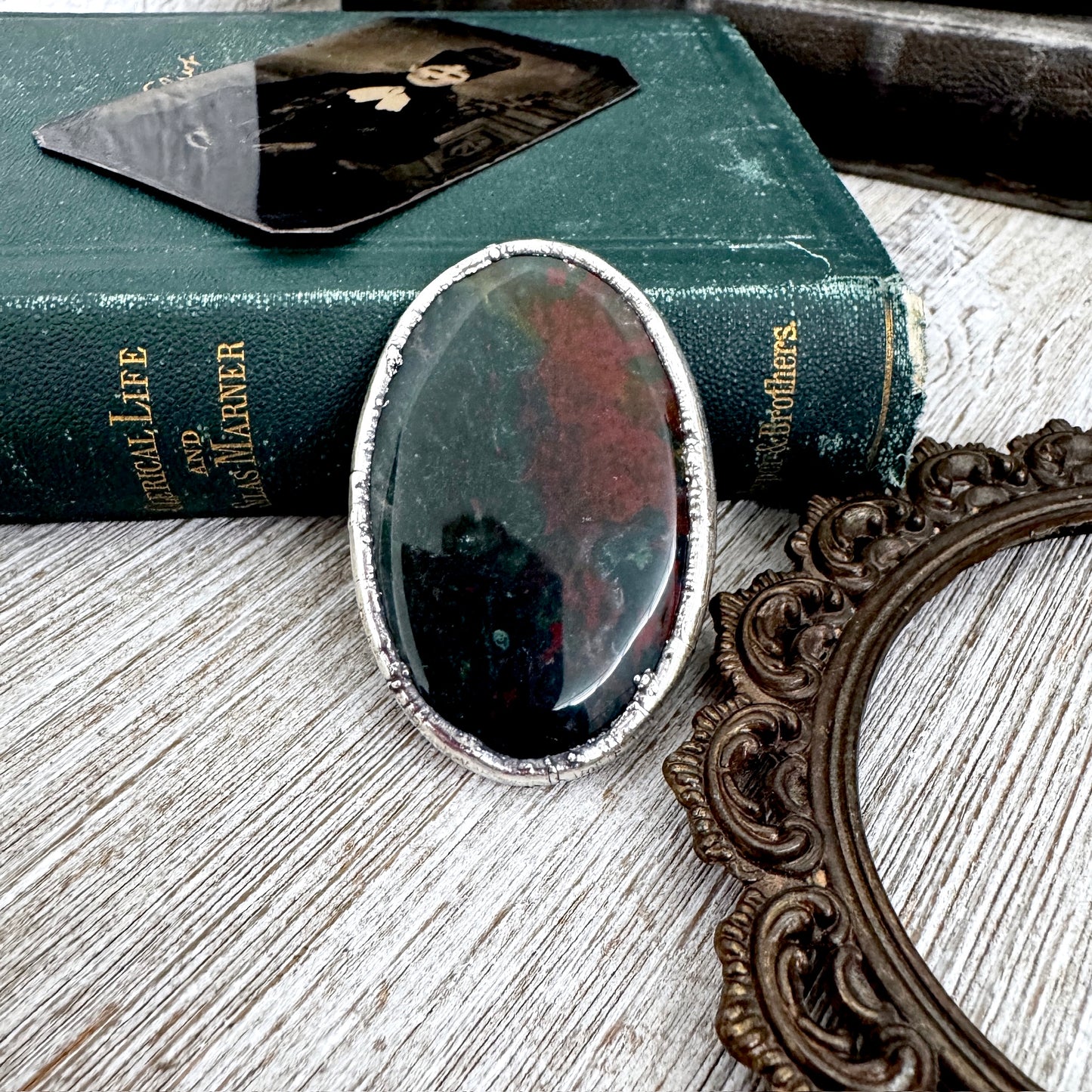 The Colossal Collection - Bloodstone Crystal Statement Ring Size 9 Fine Silver / One Of A Kind