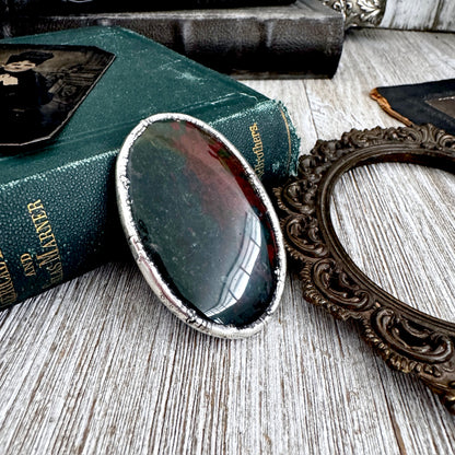 The Colossal Collection - Bloodstone Crystal Statement Ring Size 9 Fine Silver / One Of A Kind
