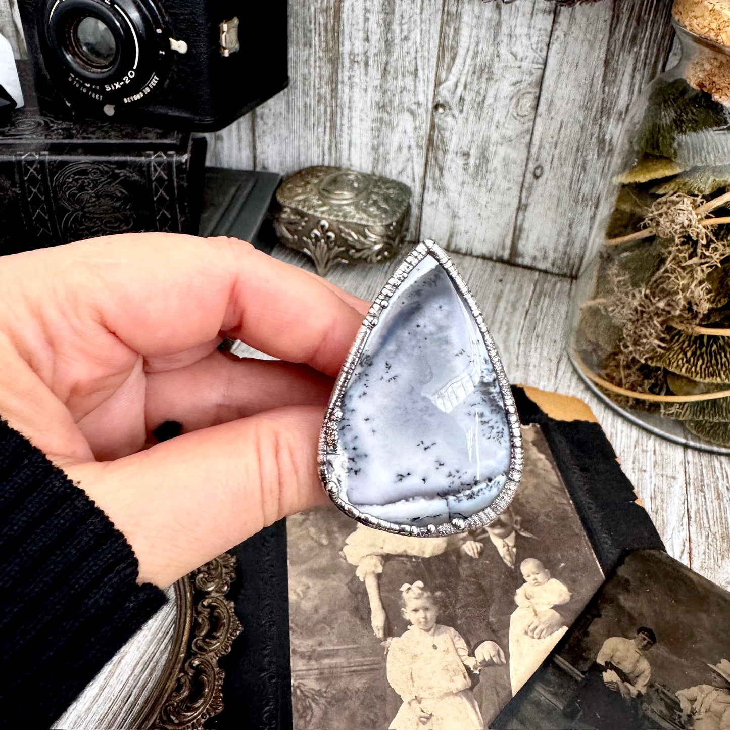 The Colossal Collection -Dendritic Agate Crystal Ring Set in Fine Silver Size 10 / One of a Kind