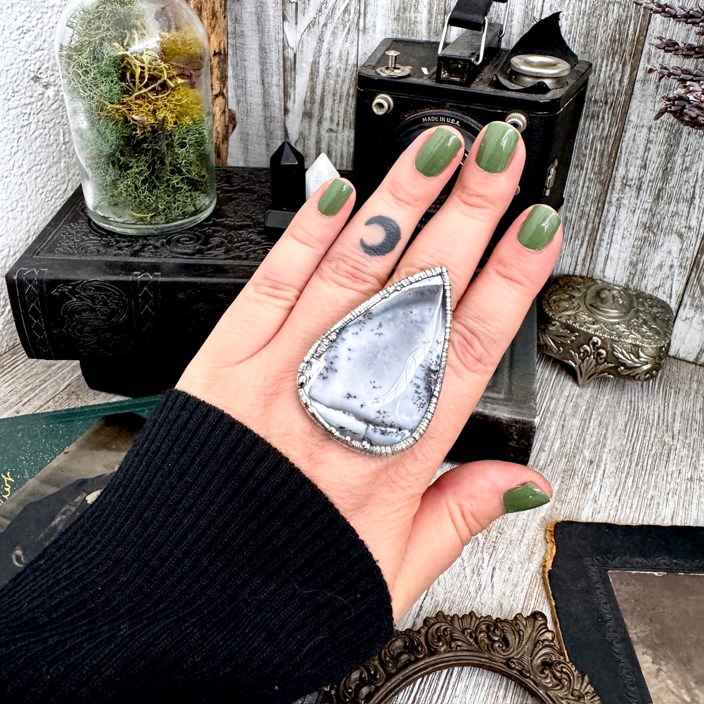 The Colossal Collection -Dendritic Agate Crystal Ring Set in Fine Silver Size 10 / One of a Kind