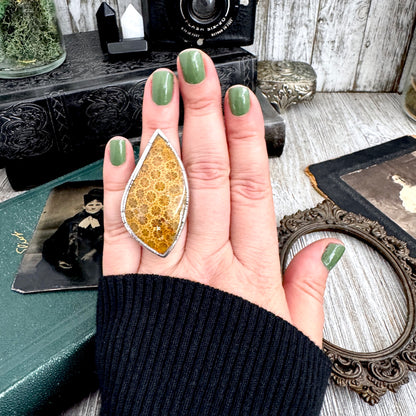 The Colossal Collection - Fossilized Coral Crystal Ring Fine Silver Size 7 / Foxlark Collection - One of a Kind