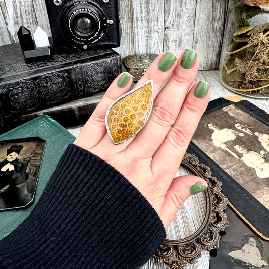 The Colossal Collection - Fossilized Coral Crystal Ring Fine Silver Size 7 / Foxlark Collection - One of a Kind