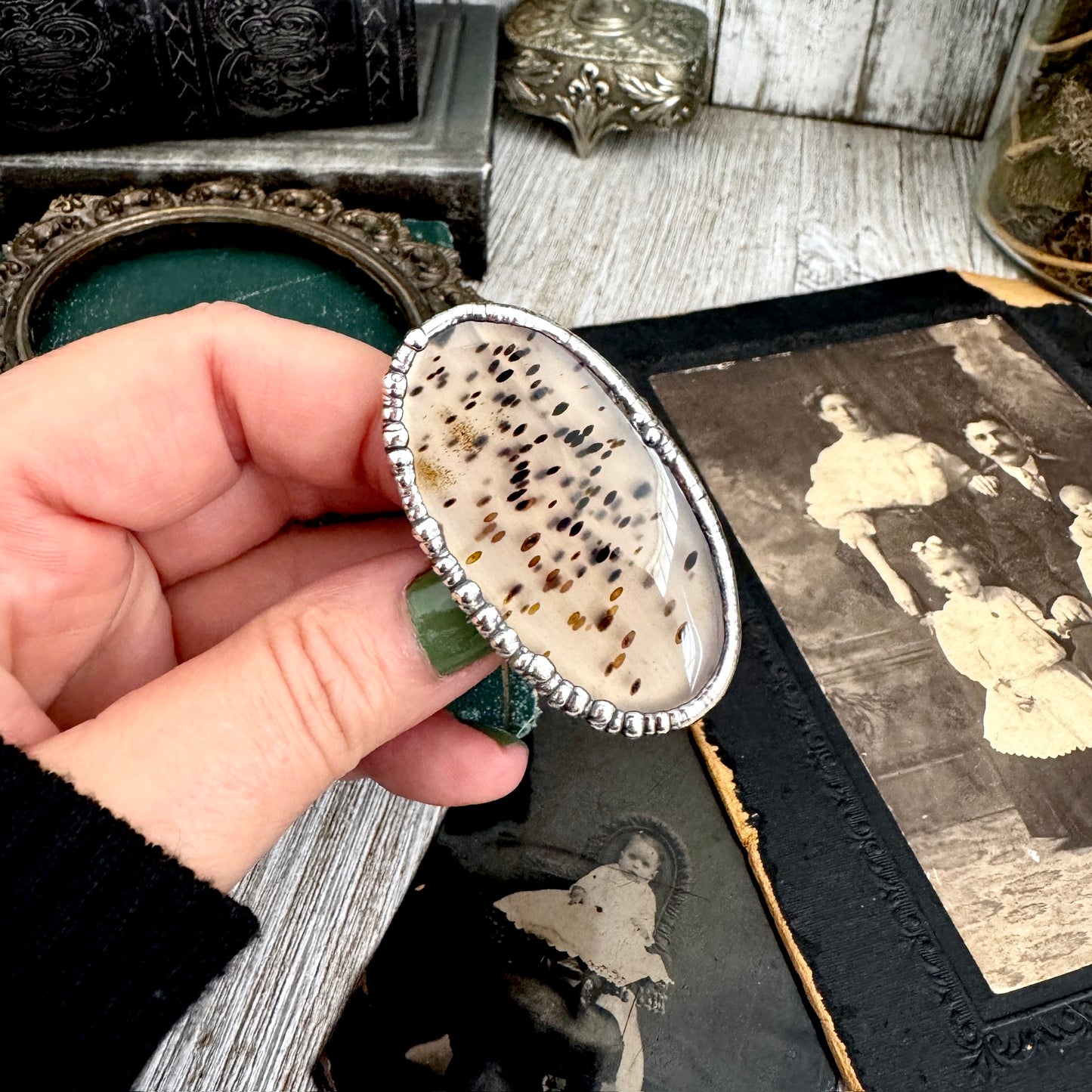 The Colossal Collection - Montana Moss Agate Crystal Ring Fine Silver Size 8 / Foxlark Collection - One of a Kind
