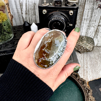 The Colossal Collection - Fancy Moss Agate Crystal Ring Fine Silver Size 9 / Foxlark Collection - One of a Kind